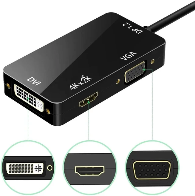 Alt view image 7 of 10 - Thunderbolt 2 Adapter 5K Mini Displayport to HDMI-compatible VGA DVI Video Converter for MacBook MacBook Pro iMac Surface proColor: Black (black)
