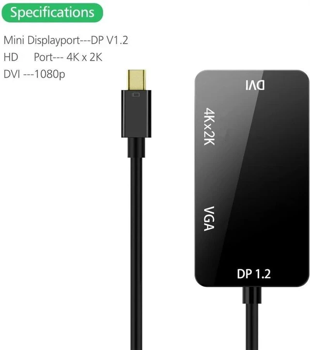 Alt view image 8 of 10 - Thunderbolt 2 Adapter 5K Mini Displayport to HDMI-compatible VGA DVI Video Converter for MacBook MacBook Pro iMac Surface proColor: Black (black)