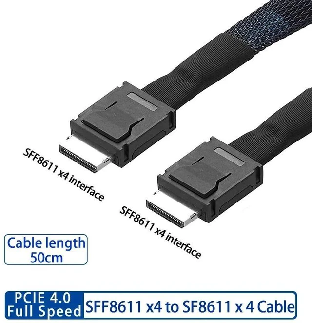 Alt view image 8 of 12 - Mini SAS Oculink SFF-8611 X4 to SFF-8611 X4 Cable 50cm High Speed PCI-E4.0 24Gbps SFF8611 to SFF8611 Male to Male NVME SSD Cable