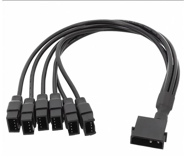 Alt view image 2 of 2 - Black Sleeved 30cm Cooler Cooling Fan Splitter Power Cable 12V 4-Pin To 6 Port 3Pin/4Pin Connector for Molex IDE Computer PC DIY(1 in 5)