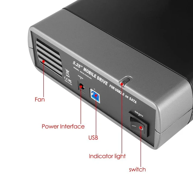 Alt view image 10 of 12 - 5.25inch External Hard Drive Case USB3.0/2.0 To SATA SSD HDD Hard Disk Box Support DVD 16 Speed 480Mbps Recording Hard Disk Case(USB 2.0 US Plug)