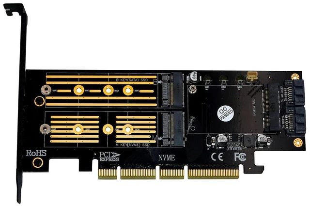 Alt view image 8 of 12 - Add On Cards M.2 NVME NGFF mSATA Riser PCIE to M2 Adapter with Gold M.2 Heatsink SSD Cooling PCI Express X4/X8/X16 Raiser