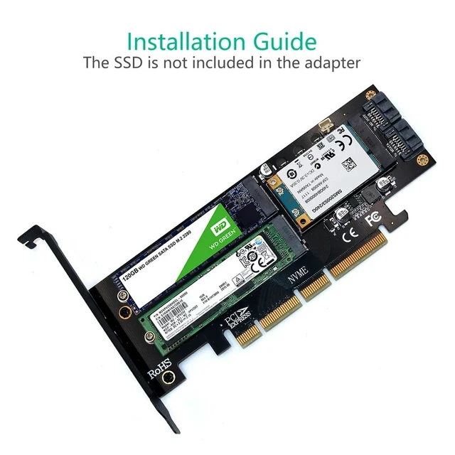 Alt view image 11 of 12 - Add On Cards M.2 NVME NGFF mSATA Riser PCIE to M2 Adapter with Gold M.2 Heatsink SSD Cooling PCI Express X4/X8/X16 Raiser