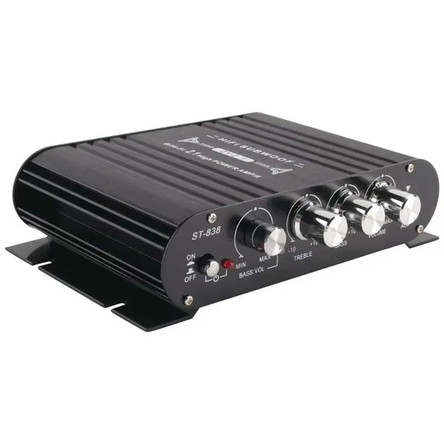 Alt view image 4 of 6 - ST-838 HIFI Amplifier 2.1 Channel Car MP3 Mini Amp AUX Input High And Low Bass Adjustment Super Bass 20Wx2+40W Amplifier Dura