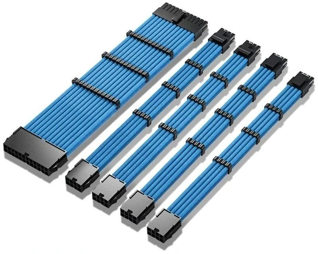 Alt view image 2 of 2 - PSU Extension Cable Kit , Solid Color Cable Solid Combo 30cm ATX 24Pin PCI-E 8Pin CPU 8Pin with 15 Combs(Blue)