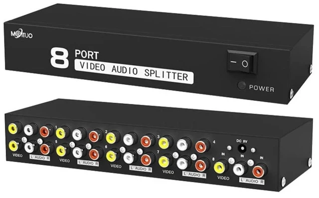 Alt view image 8 of 11 - 8 Port AV Splitter 1 In 8 Out RCA Video Audio Splitter 1x4 1x8 Box 8 Way CVBS RCA Video Audio Distributor Splitter Not Switch(with EU Plug)
(Splitter 1x8)