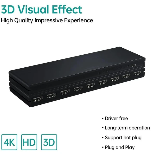 Alt view image 11 of 12 - 1x8 HDMI Splitter 1 in 8 Out HDMI Splitter Audio Video Distributor Box Support Full HD 3D 4K 30Hz for Projector HDTV STB DVD PS3(USB Power Cable)
(1x8)