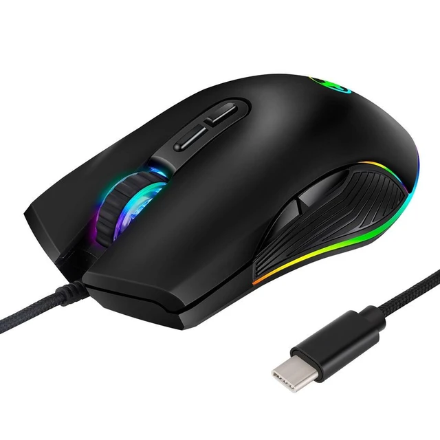 Alt view image 7 of 12 - USB C Mouse Type C Ergonomic Wired Mouse RGB Gaming Mouse Optical Mouse