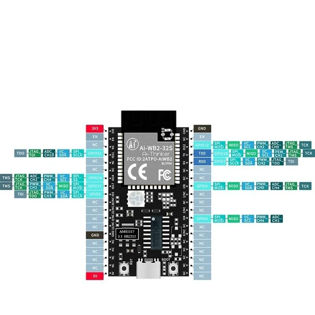 Alt view image 5 of 6 - Ai-WB2-32S module development board, BL602 core processor Wi-Fi 802.11b/g/n Bluetooth 5 Module core Board Ai-WB2-32S-Kit
