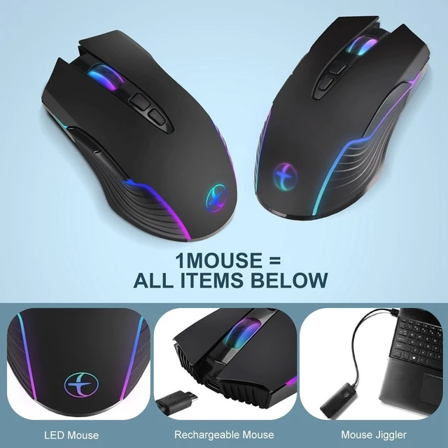Alt view image 12 of 12 - 2.4G Wireless Mouse Ergonomic Mouse Jiggler Mouse Mover LED Rechargeable Silent Mouse USB Optical Mice