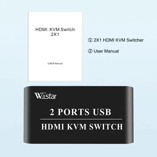 Alt view image 7 of 12 - 2X1 HDM KVM Switch Box Selector HDMI Switch 2 In 1 Out Sharing USB 2.0 monitor mouse keyboard for 2 Computer Laptops PCs(only Kvm)