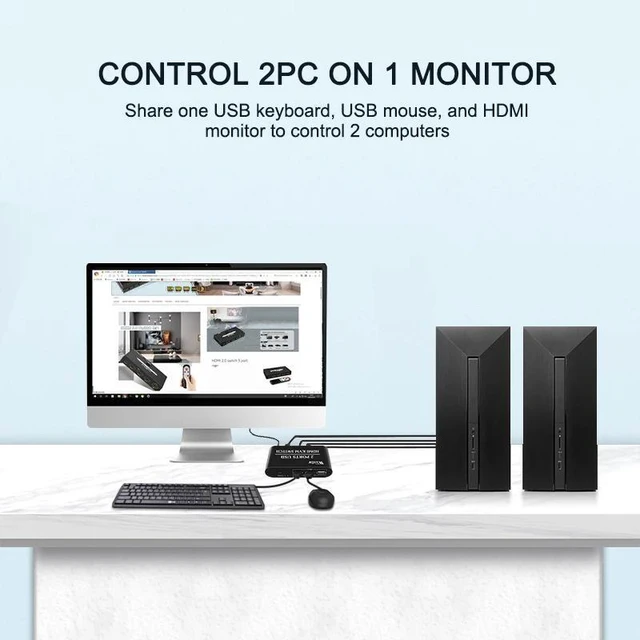 Alt view image 9 of 12 - 2X1 HDM KVM Switch Box Selector HDMI Switch 2 In 1 Out Sharing USB 2.0 monitor mouse keyboard for 2 Computer Laptops PCs(only Kvm)