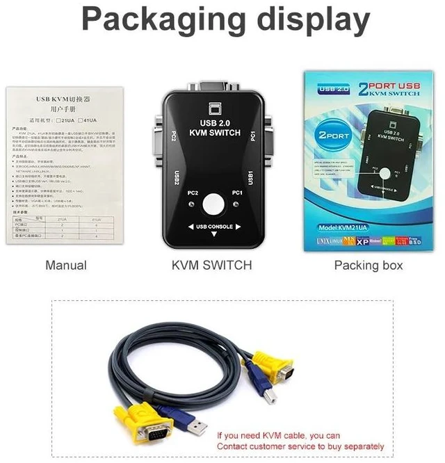 Alt view image 12 of 13 - VGA KVM Switch 2x1 1080P VGA USB Switch 2 in 1 out for 2 Computer Laptor Share 1 Monitor & 2 USB Support Mouse Keyboard Printer(KVM only)