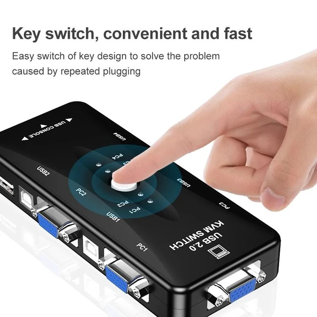Alt view image 10 of 12 - 4 Port VGA KVM Switcher 4x1 VGA USB VGA Switch 4 in 1 out support Printer Mouse Keyboard Share 1920*1440 VGA Switch Box Adapter(with 4 cable)