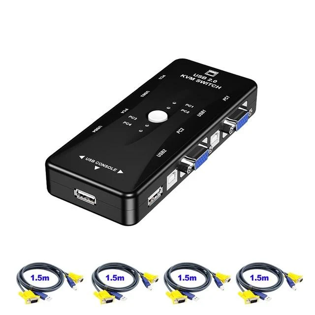 Alt view image 8 of 12 - 4 Port VGA KVM Switcher 4x1 VGA USB VGA Switch 4 in 1 out support Printer Mouse Keyboard Share 1920*1440 VGA Switch Box Adapter(with 4 cable)