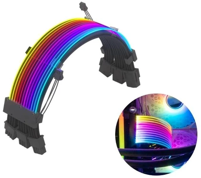 Alt view image 10 of 12 - ARGB Power Supply Extension Cable RGB 24Pin GPU 3x8Pin Motherboard Extension
