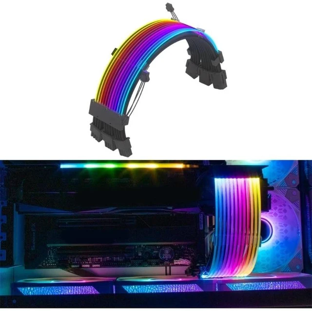 Alt view image 8 of 12 - ARGB Power Supply Extension Cable RGB 24Pin GPU 3x8Pin Motherboard Extension