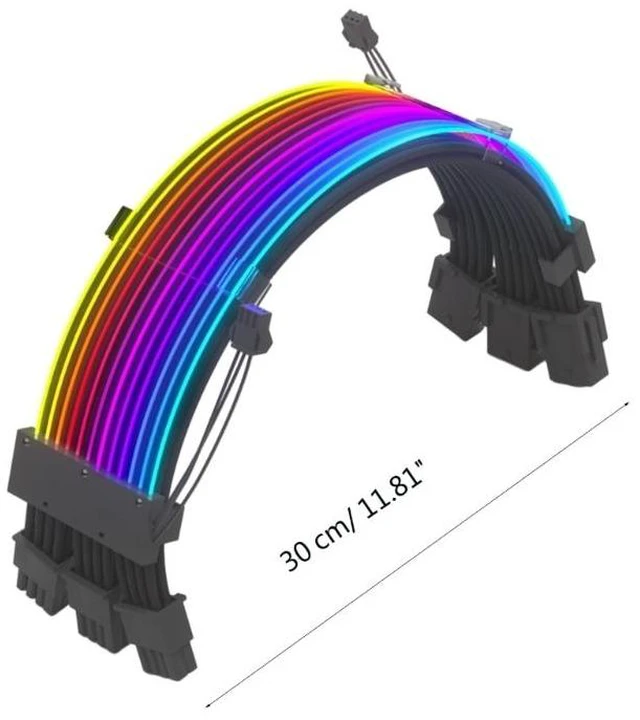 Alt view image 12 of 12 - ARGB Power Supply Extension Cable RGB 24Pin GPU 3x8Pin Motherboard Extension
