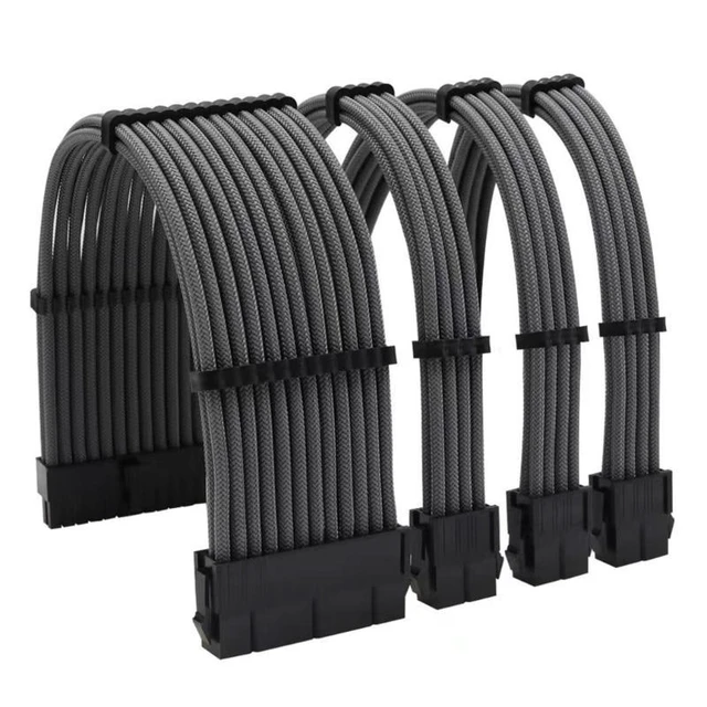 Alt view image 3 of 3 - Soft Braided ATX PSU Power Extension Cable 24Pin + CPU 8Pin + GPU 8pin (6+2)Pin PCI-E Kit for Motherboard CPU Cord(Grey)