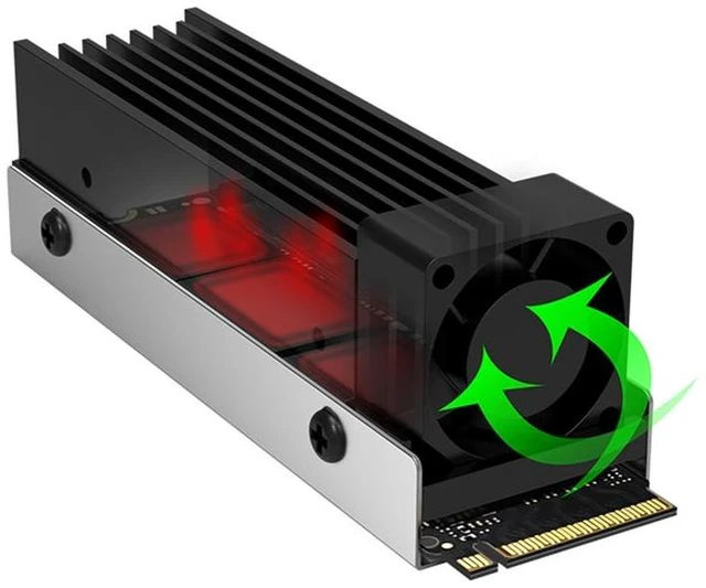 Alt view image 10 of 12 - M.2 SSD NVMe Heat Sink M2 2280 Solid State Disk Air Circulation Radiator with Fan Aluminum Heatsink Thermal Pad Cooler