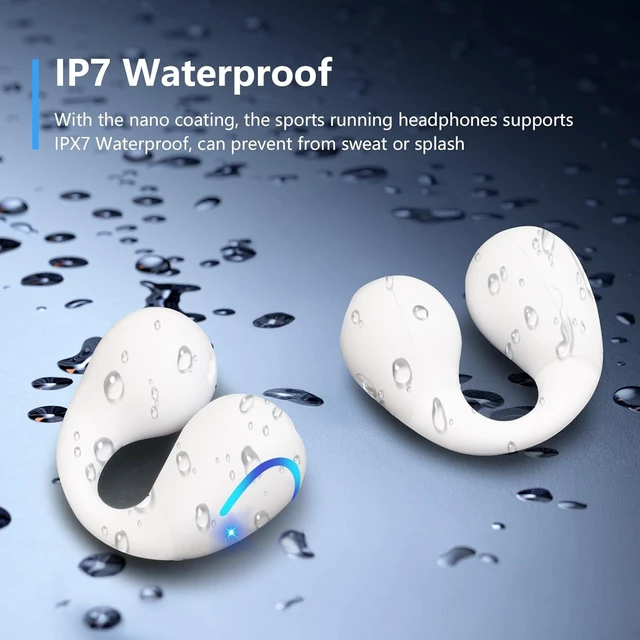 Alt view image 12 of 12 - Open Ear Bone Conduction Headphones Bluetooth 5.3 Wireless Open Clip Ear Earbuds Built-in Mic with Ear Hooks 60 Hours Playtime Sport Earphones IPX7 Waterproof for Fitness Running Walking White 1