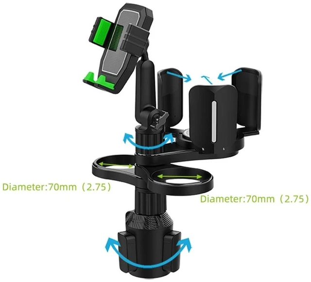 Alt view image 10 of 12 - 4 in 1 Car Cup Holder Expander with Cell Phone Holder Multifunction Car Drink Cup Bottle Holder 360 Rotating Car Cup Organizer(Green)