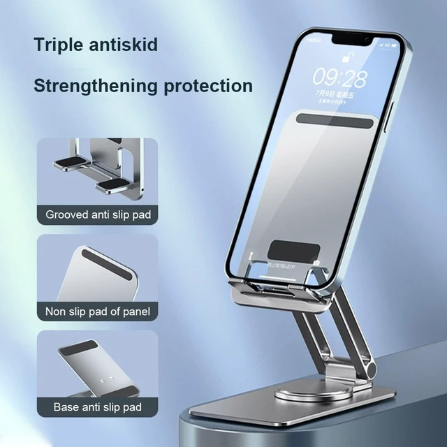 Alt view image 10 of 12 - Foldable Mobile Phone Stand Universal Handsfree Smartphone Holder Desk Bracket Adjustable Aluminium Alloy for Home Office(Telescopic Grey)