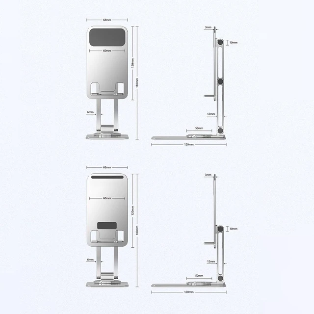 Alt view image 12 of 12 - Foldable Mobile Phone Stand Universal Handsfree Smartphone Holder Desk Bracket Adjustable Aluminium Alloy for Home Office(Telescopic Grey)