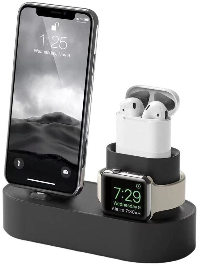 Alt view image 6 of 10 - 3-in-1 Phone Watch Bracket Silicone Multifunctional Charging Dock Station Anti Slip Accessories(Black)