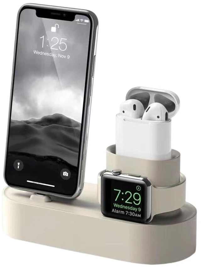 Alt view image 10 of 10 - 3-in-1 Phone Watch Bracket Silicone Multifunctional Charging Dock Station Anti Slip Accessories(Black)