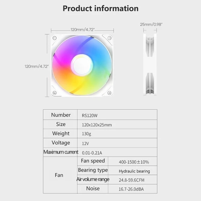 Alt view image 10 of 12 - RS120 ARGB 120mm Cooling Fan 4Pin PWM Adjust Speed Fan Computer Case Fan 24.8-59.6CFM Strong Air Volume Computer Fans (Black)