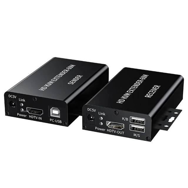 Alt view image 8 of 12 - 60M HDMI KVM Extender Over Single Cat5E/6 Ethernet Cable HDMI USB KVM Extender Transmitter Receiver Extension for Keyboard Mouse(UK Plug)
(Mode-A)