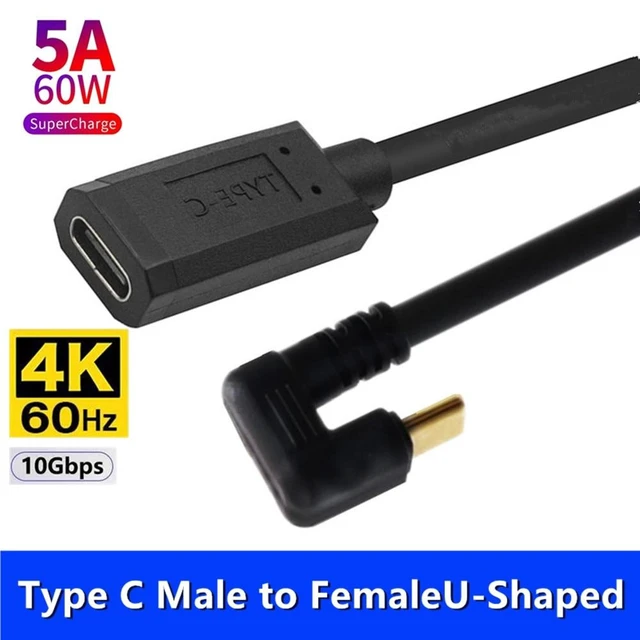 Alt view image 5 of 8 - 10Gbps Type C Male To Female 4K 60Hz Supercharge Cable U-Shaped USB 3.1 Data 180 Degree Cables(0.6m)