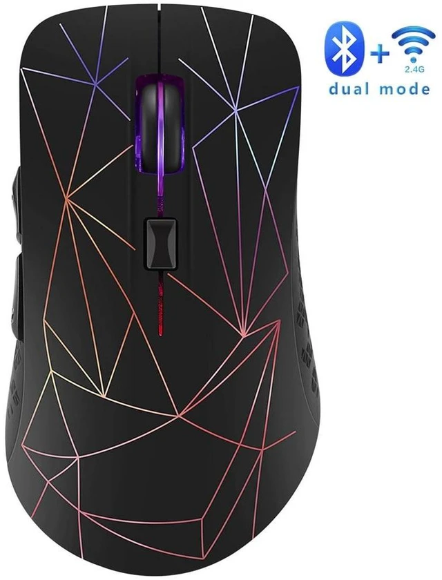 Alt view image 8 of 12 - Bluetooth Wireless Mouse 1600 DPI Dual Mode 2 in 1 Cordless Bluetooth 5.0 + 2.4Ghz Mouse Rechargeable Gaming Mouse