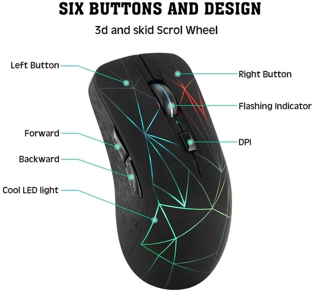 Alt view image 9 of 12 - Bluetooth Wireless Mouse 1600 DPI Dual Mode 2 in 1 Cordless Bluetooth 5.0 + 2.4Ghz Mouse Rechargeable Gaming Mouse