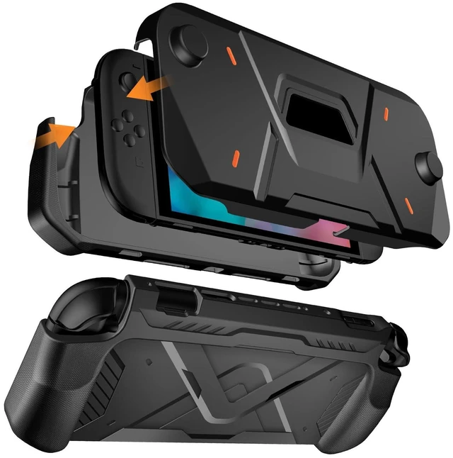 Alt view image 8 of 14 - 2-in-1 Protevtive Case for Nintendo Switch 2, PC Front Cover+ Back TPU Grip Protective Cover Accessories for Switch 2 7.9 Inch,Shock Absorption Shell 360° Protection (Black)