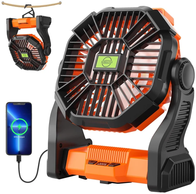 Alt view image 8 of 14 - Portable Fan Rechargeable Battery Powered Fan,270°Pivot Cordless Battery Operated Camping Fans with LED Light & Hook,USB Personal Fans Outdoor Camping Essentials for Tent Beach Travel Reading