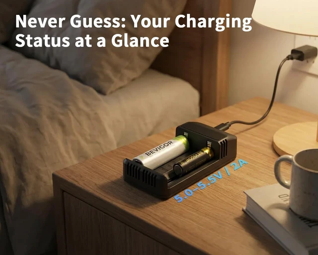 Alt view image 13 of 14 - 18650 Battery Charger, 2-Bay Smart USB C Charger for 3.7V 16340 17670 18350 18500 18650 26650 32650 Lithium Rechargeable Batteries, LED Indicator & Overcharge Protection, Charger ONLY