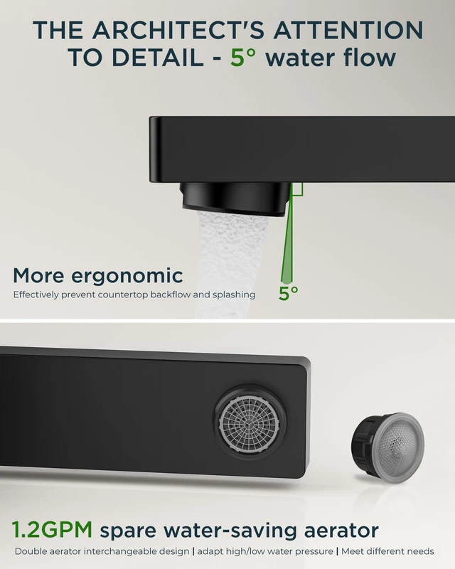 Alt view image 11 of 14 - Matte Black Bathroom Sink Faucet 3 Hole 8 Inch Widespread 2 Handle | All Required Install Parts Included, Separate HotCold Control, 95° Spout Cuts Splash By 49%, Black Bathroom Faucet 3 Hole