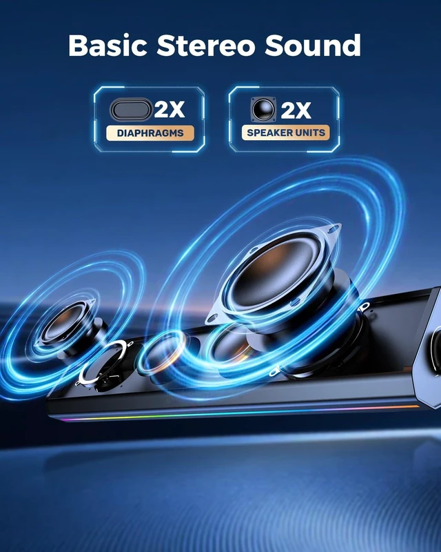 Alt view image 9 of 14 - Computer Speakers for PC and Laptop, Under Monitor Sound Bar, Black | Wired USB power, 3.5mm aux audio, slim under-monitor design, USB-C adapter, for PC laptop office gaming