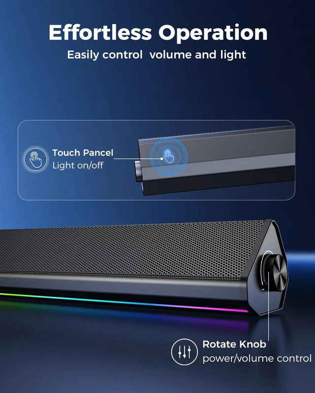 Alt view image 10 of 14 - Computer Speakers for PC and Laptop, Under Monitor Sound Bar, Black | Wired USB power, 3.5mm aux audio, slim under-monitor design, USB-C adapter, for PC laptop office gaming