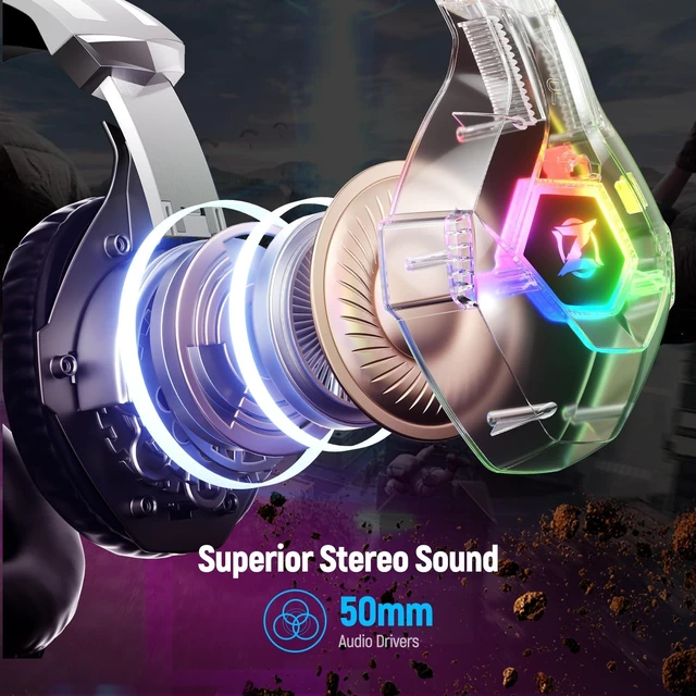 Alt view image 9 of 12 - Gaming Headset for PC, Ps4, Ps5, Xbox Headset with 7.1 Surround Sound Gaming Headphones with Noise Canceling Mic, LED Light Over Ear Headphones for Switch, Xbox Series X/S, Laptop, Mobile White