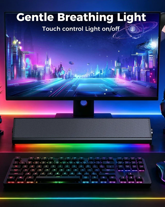 Alt view image 11 of 14 - Computer Speakers for PC and Laptop, Under Monitor Sound Bar, Black | Wired USB power, 3.5mm aux audio, slim under-monitor design, USB-C adapter, for PC laptop office gaming