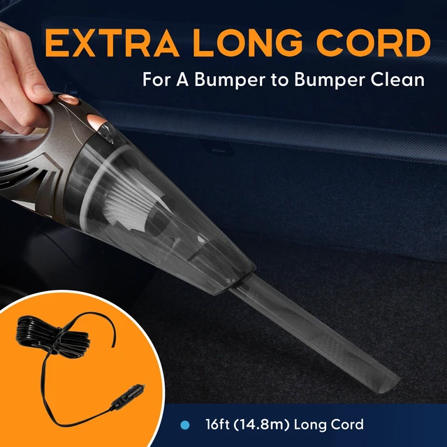 Alt view image 10 of 14 - Car Vacuum Cleaner - Portable, High Power, Handheld Vacuums w/ 3 Attachments, 16 Ft Cord & Bag - 12v, Auto Accessories Kit for Interior Detailing - Black