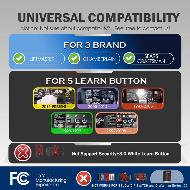 Alt view image 9 of 14 - 2-Pack Chamberlain LiftMaster Craftsman Universal Garage Door Opener Remote | 3-Year Warranty FCC Certified Compatible with 893LM 891LM 373LM 371LM 973LM 971LM 83LM 81LM 890MAX 893MAX 895MAX