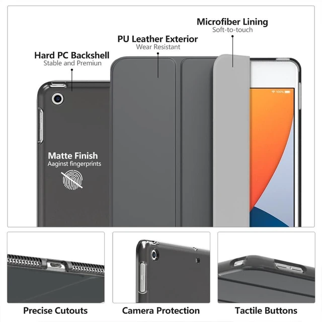 Alt view image 11 of 14 - Case for iPad 10.2 iPad 9th Generation 2021/ iPad 8th Generation 2020/ iPad 7th Generation 2019, Slim Stand Hard Back Shell Smart Cover Case for iPad 10.2 inch, Auto Wake/Sleep, Space Gray