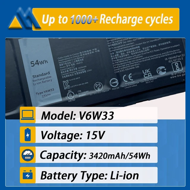 Alt view image 9 of 14 - 54Wh V6W33 4-Cell Laptop Battery Replacement for Dell Inspiron 3511 3510 3520 3515 5310 5410 5418 5510 5515 5518 5625 5630 5635 Latitude 3320 3420 3520 Vostro 3515 3525 5620 Series TN70C 15V
