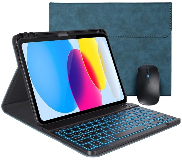 Alt view image 8 of 14 - Case Keyboard for 11 inch iPad 11th (A16, 2025) / 10th Generation,Mouse and Detachable Wireless 7 Color Rainbow Backlight Magnetic Keyboard,Premium PU Leather Cover with Auto Sleep/Wake,Dark Green