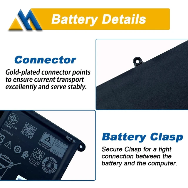 Alt view image 11 of 14 - 54Wh V6W33 4-Cell Laptop Battery Replacement for Dell Inspiron 3511 3510 3520 3515 5310 5410 5418 5510 5515 5518 5625 5630 5635 Latitude 3320 3420 3520 Vostro 3515 3525 5620 Series TN70C 15V