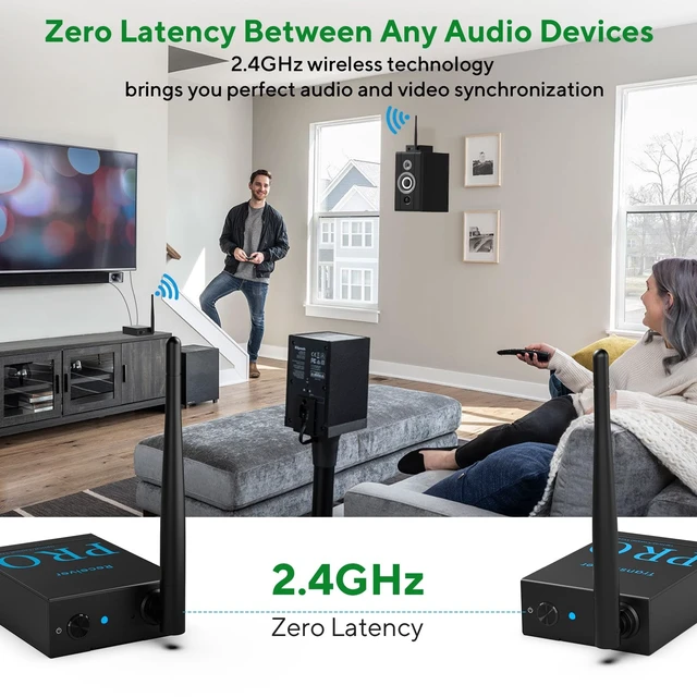 Alt view image 17 of 20 - 2.4GHz Wireless Audio Transmitter and Receiver (1 TX+1 RX), HiFi Audio, 20ms Low Latency, 328ft Long Range Wireless Kit for Speaker/Stereo/Soundbar, Optical/Coaxial/3.5mm(RCA) Ports